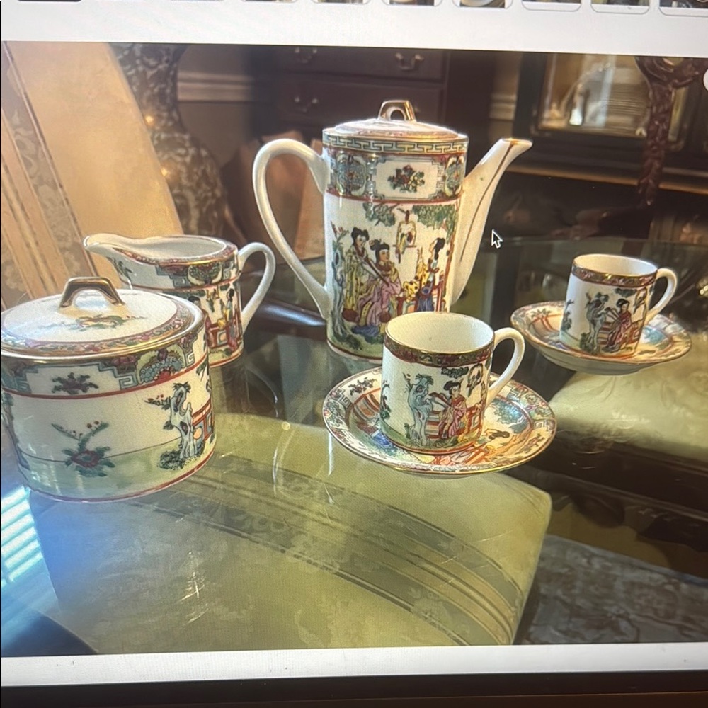 Gorgeous Hand Painted Rose Medallion Chinese Tea Set